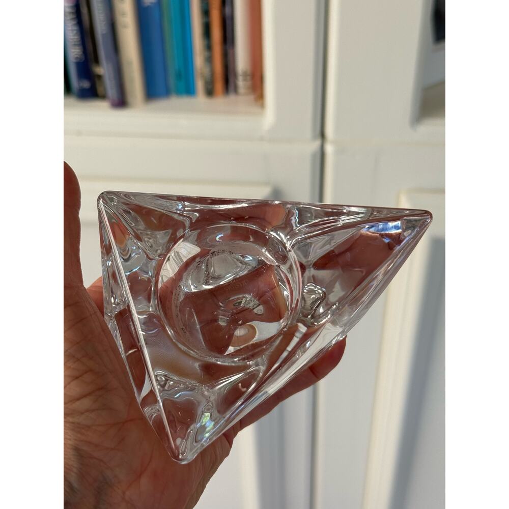 Orrefors Crystal Multi-Faceted Triangle Tealight Candle Holder